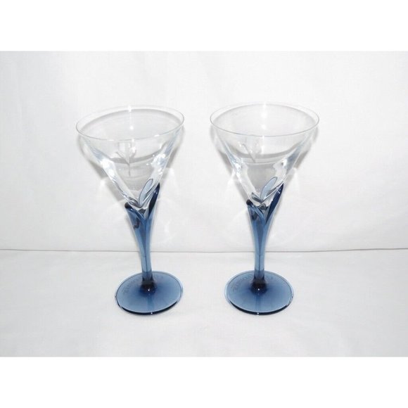 Luigi Bormioli Courvoisier Cognac Cocktail Martini Glasses Blue Stem Set of 2 - Picture 2 of 6